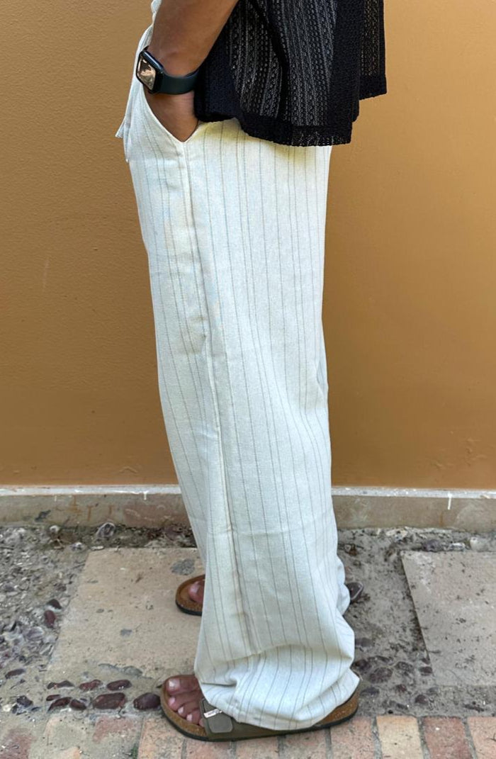 Beige Stripes Linen Pants
