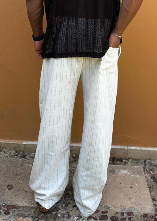Beige Stripes Linen Pants